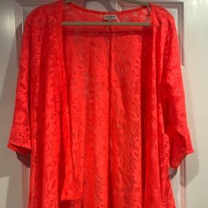 LuLaRoe Lindsay Coral Lace Kimono Small NWOT